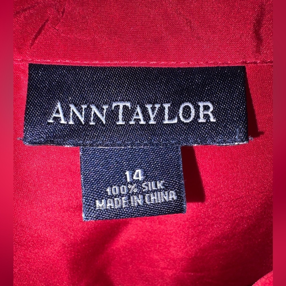 Silk Ann Taylor Red Blouse size 14 - Picture 3 of 6